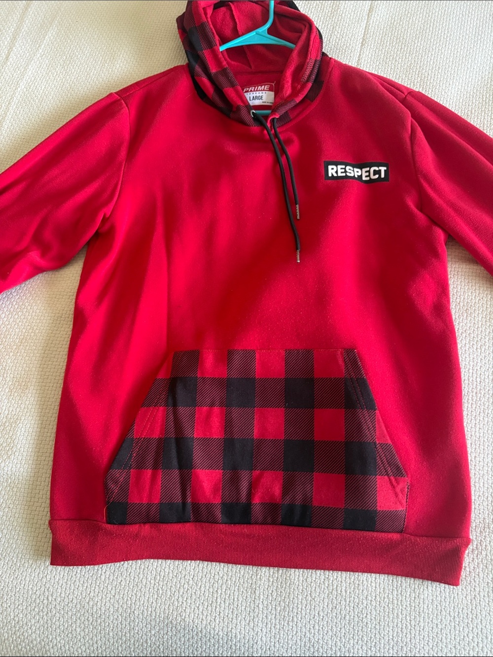 Men's Turtleneck Sweater Hoodie in Red with Plaid Pocket - RESPECT